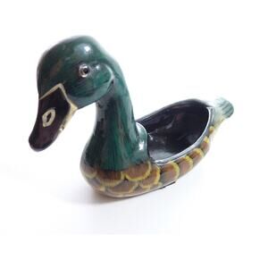 Vintage Mid Century Ceramic Duck Planter Flower Pot Trinket Catch All